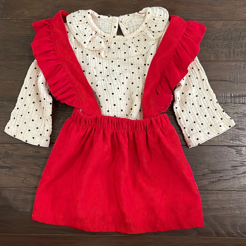Baby Girl Red Corduroy Overall Skirt Outfit 12m
